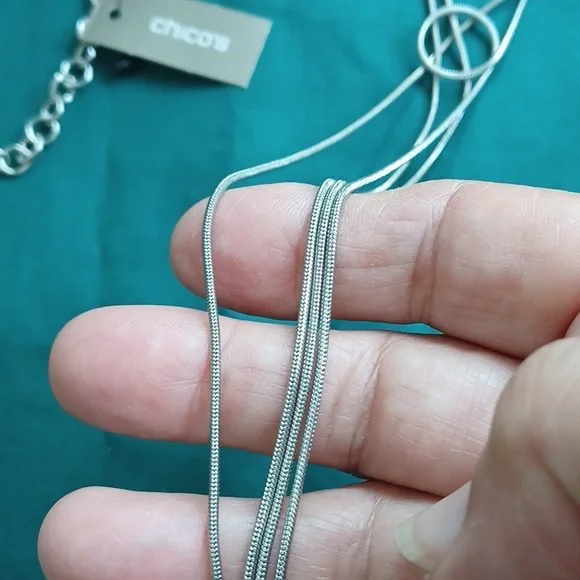 NWT Chico's SilverTone and Crystal 4-Layer Crystal Bar Necklace - Picture 7 of 8